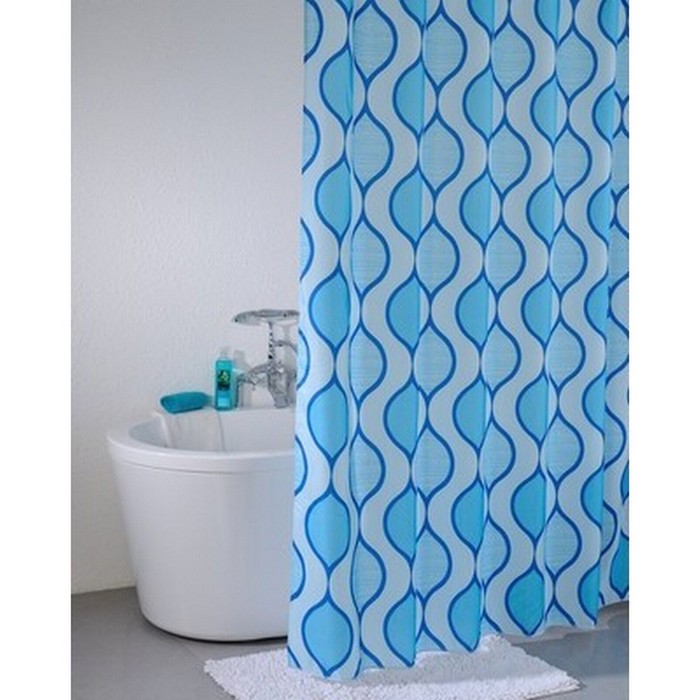 Штора для ванной комнаты 200х200 см, Curved Lines, blue