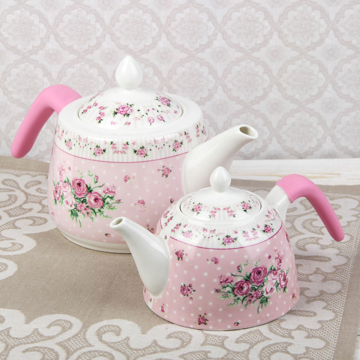 Набор чайников "Рондо", 2 шт, цвет розовый