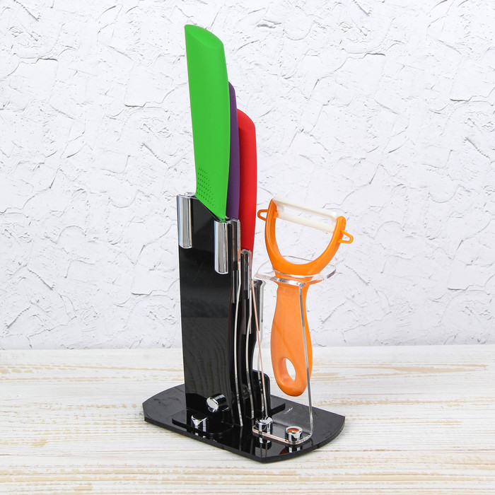 Набор керамических ножей, 4 предмета: 7,5/10/12,5 см, овощечистка, на подставке
