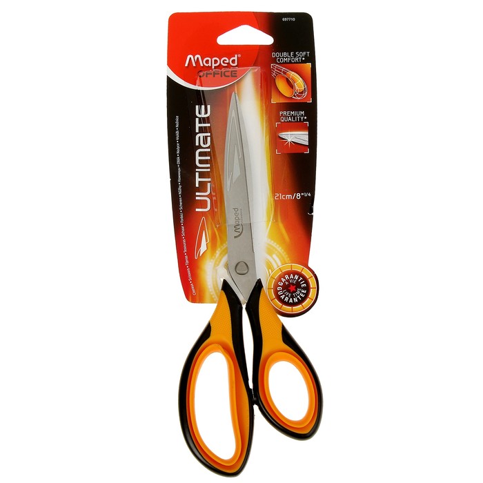 Ножницы 21см ULTIMATE, эргономичные, двойные мягкие ручки, сверхпрочные - лезвия из высокоуглеродистой стали, пожизненная гарантия, асимметричные