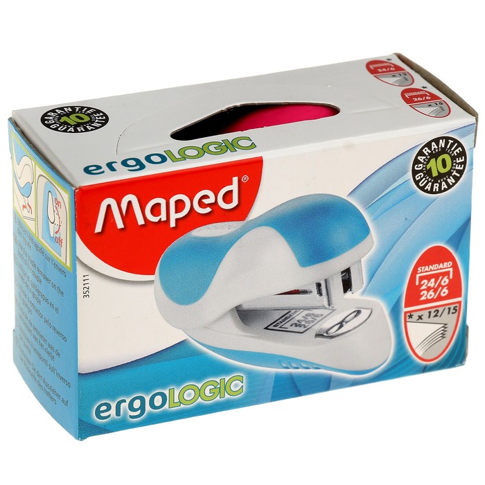 Степлер мини №24/6 и 26/6 до 15 листов ERGOLOGIC, эргономичный, с встроенным складным антистеплером, микс