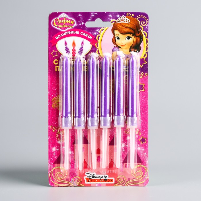 Свеча в торт с цветным пламенем Дисней , 6 шт, София Прекрасная