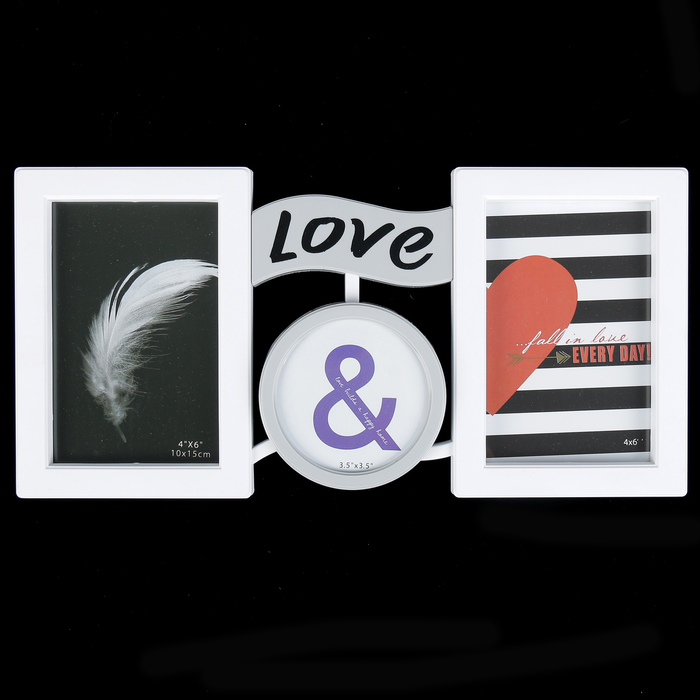 Фоторамка пластик на 3 фото 8х8, 10х15 см "Любовь" 26х41 см