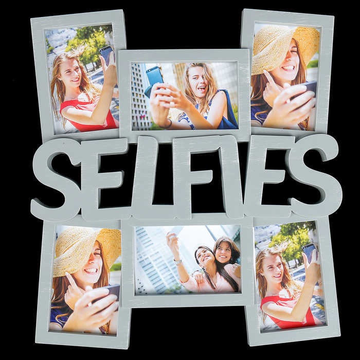 Фоторамка пластик на 6 фото 10х15 см "Селфи" серая 44х41 см