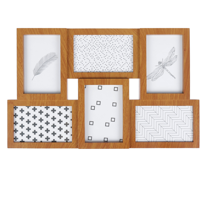 Фоторамка пластик на 6 фото 10х15 см "Цвет натурального дерева" 29х45 см