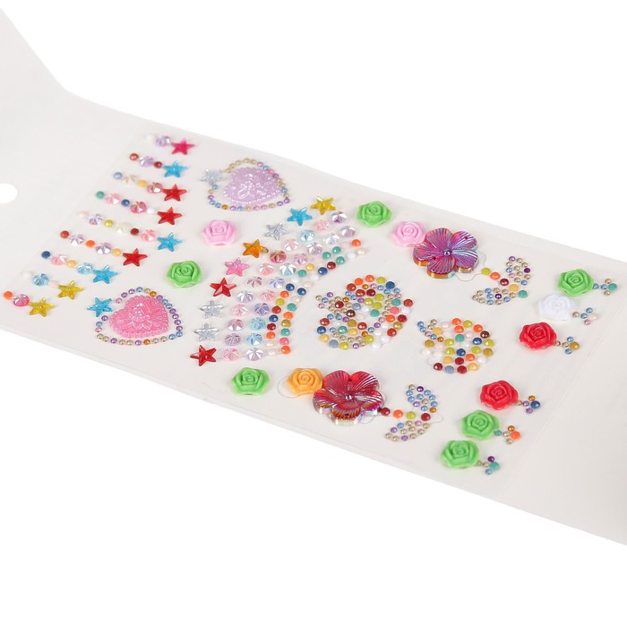 Наклейка пластик стразы "Корона, цветы и сердечки" МИКС 26х10 см