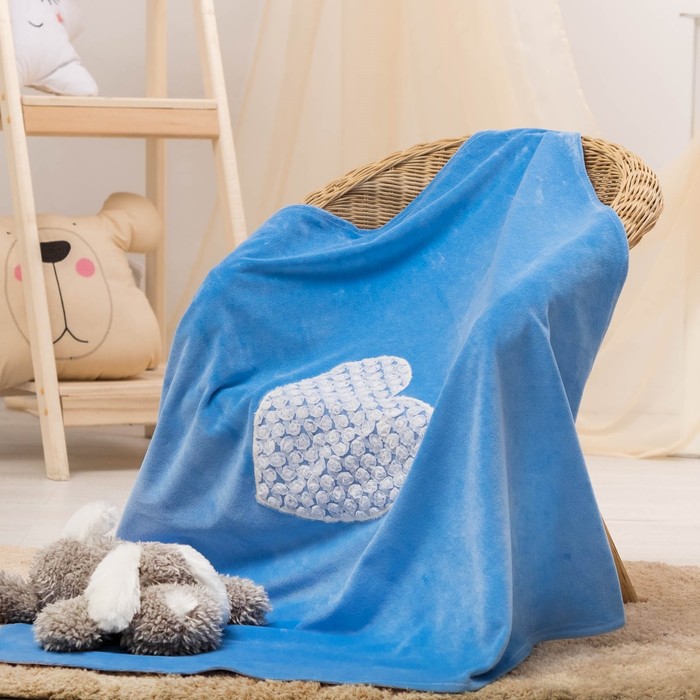 Плед-покрывало "Розочка", размер 85х90 см, голубой, велюр/трикотаж 230 гм