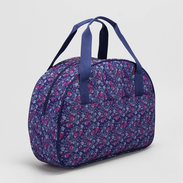 Сумка дорожная, отдел на молнии, наружный карман, цвет синий/хохлома