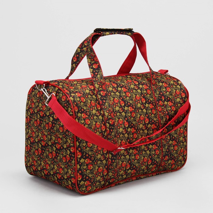 Сумка дорожная, отдел на молнии, принт жёлтая хохлома