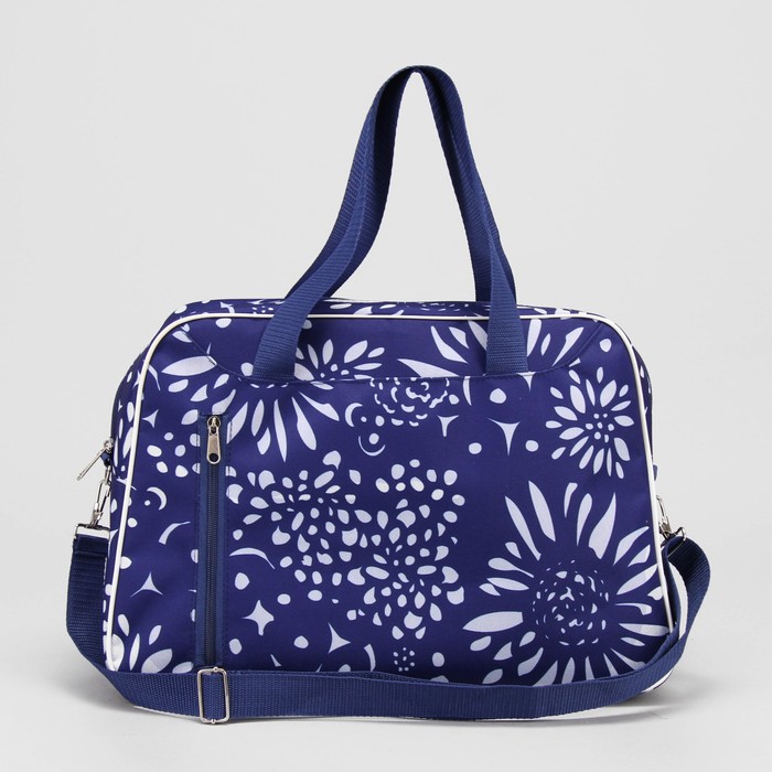 Сумка дорожная «Цветы», 1 отдел на молнии, наружный карман, цвет белый/синий