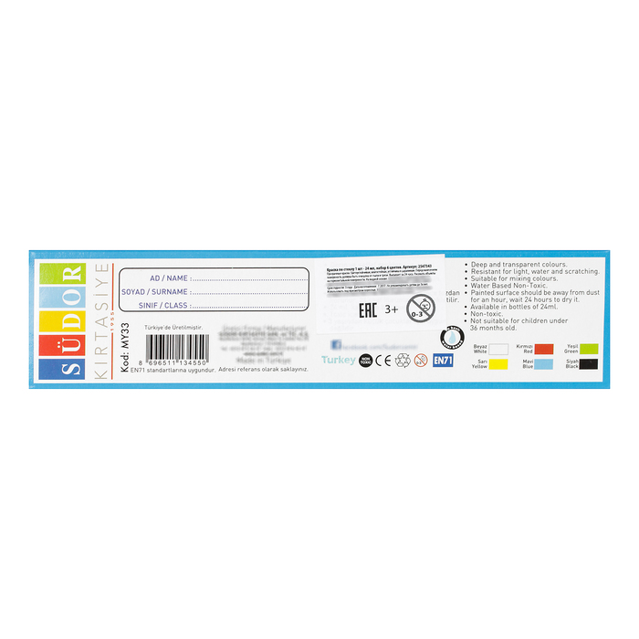 Краска по стеклу 1 шт 24 мл, набор 6 цветов