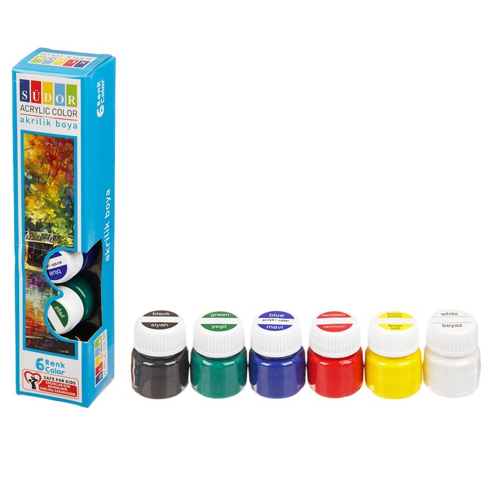 Краски акрил 1 шт 15 мл, набор 6 цветов