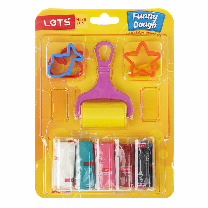 Тесто для лепки 5 цветов по 40 гр, валик, 4 формочки, цвета МИКС