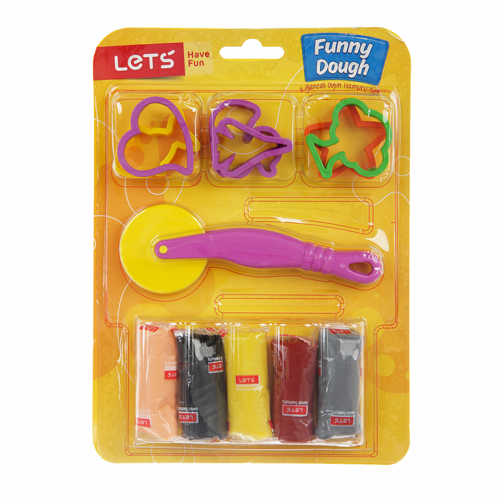 Тесто для лепки 5 цветов по 40 гр, резак, 6 формочек, цвета МИКС