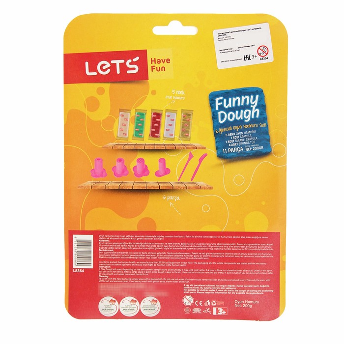 Тесто для лепки 5 цветов по 40 гр, пресс 3 шт, 2 инструмента, цвета МИКС