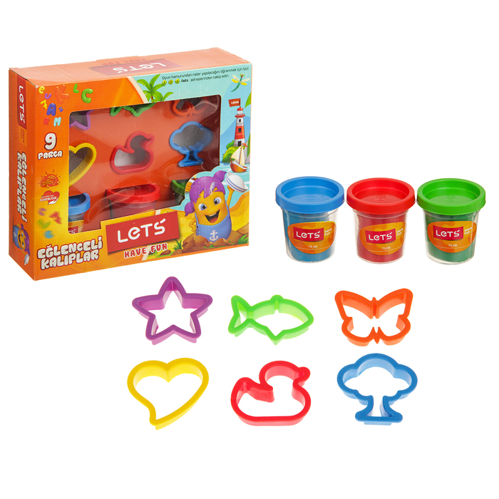 Тесто для лепки 3 цвета по 75 гр, 6 формочек, цвета МИКС