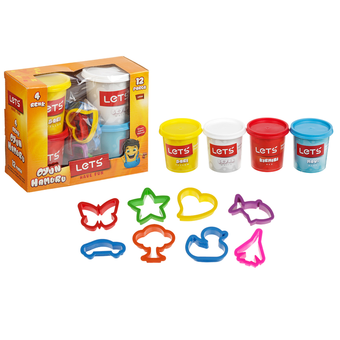 Тесто для лепки 4 цвета по 150 гр, 8 формочек, цвета МИКС