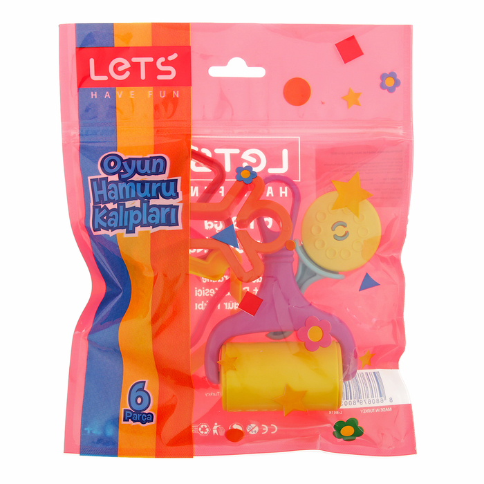 Формочки для лепки, набор 4 шт, валик, резак, цвета МИКС