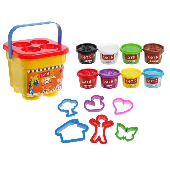 Тесто для лепки 8 цветов по 100 гр, 6 формочек, цвета МИКС