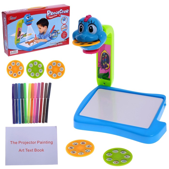 Проектор "Дракоша" 3 в 1, 42 картинки, альбом, 12 фломастеров