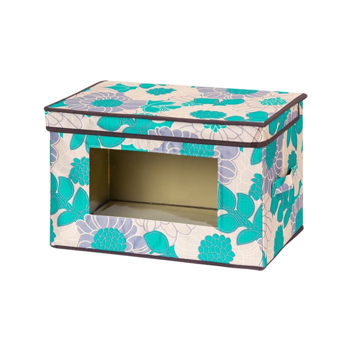 Кофр складной для хранения "Цветочное поле бирюза", 38 x 25 x 25 см, с 2 ручками