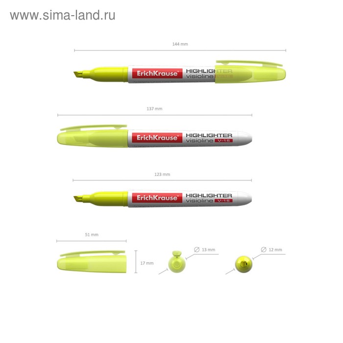 

Маркер текстовыделитель 0.6-4.0 мм ErichKrause V-15 желтый, флуоресцентные чернила на водной основе