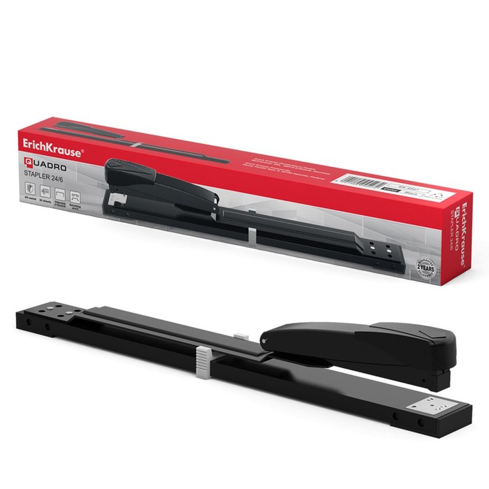 Степлер брошюровочный №24/6, 26/6 на 2 типа скрепления до 30 листов, чёрный, вмещает до 150 скоб, глубина закладки бумаги до 317мм