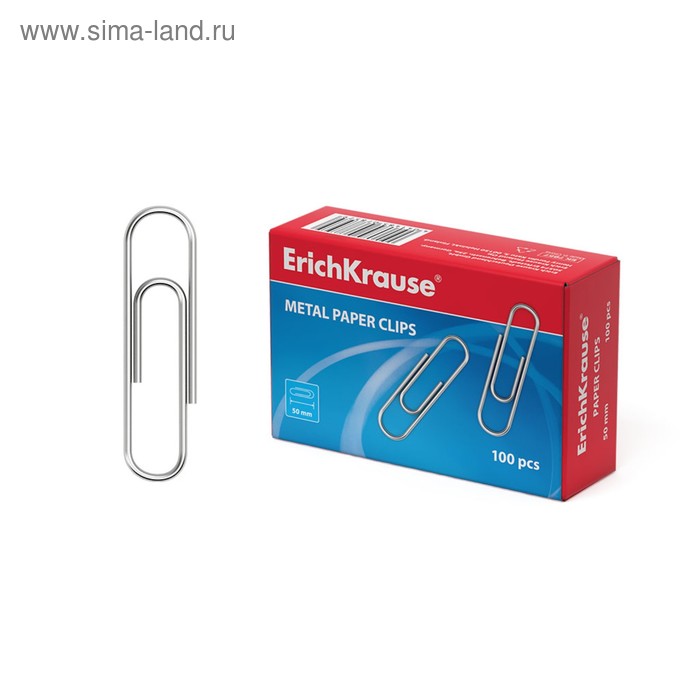 Скрепки канцелярские 50мм 100шт оцинкованные ErichKrause картонная упаковка 151₽