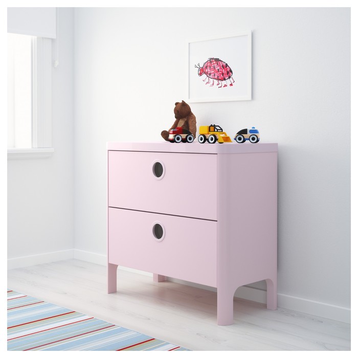 Комод 2 ящика БУСУНГЕ, светло-розовый, 40х80x75 см