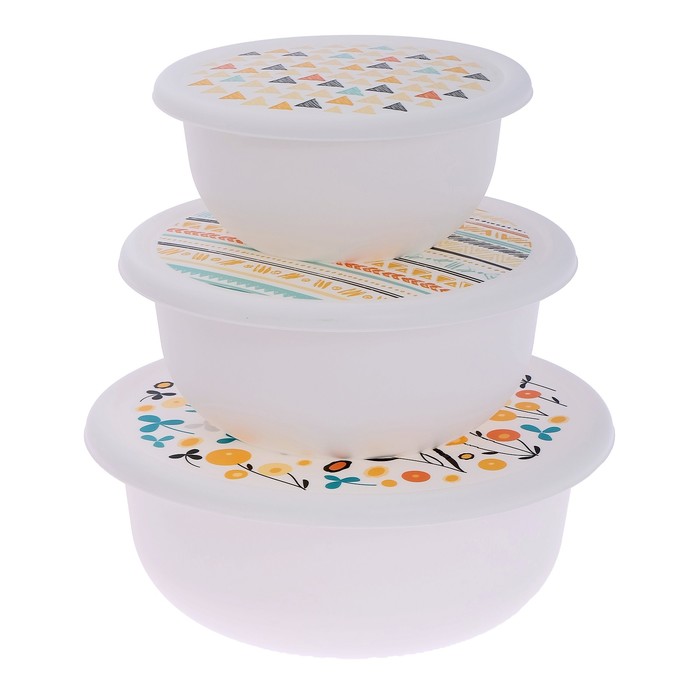 Набор мисок с крышками Miata Mix, 3 шт: 1,2 л; 2,1 л; 3,2 л, цвет белый