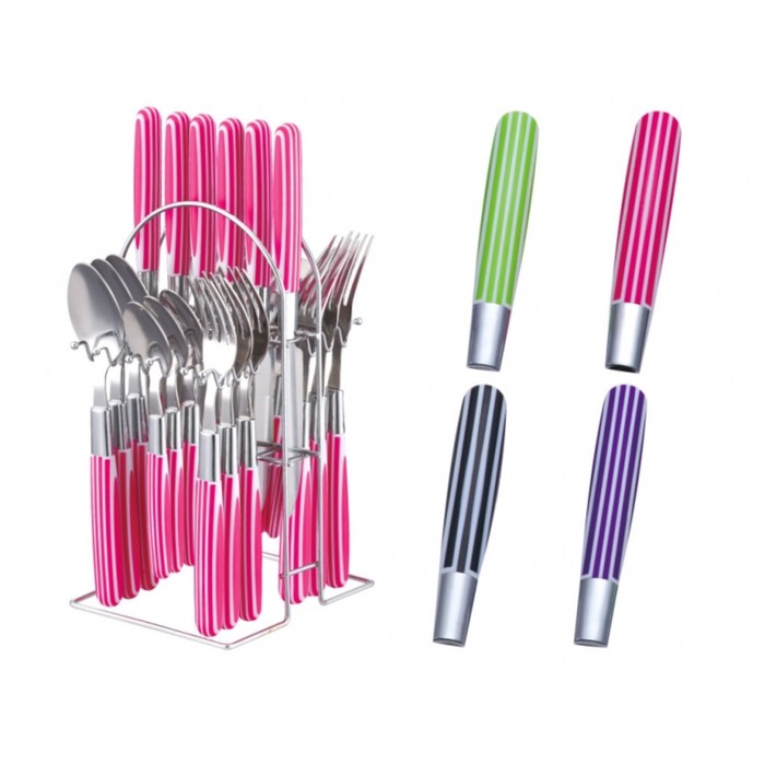 Столовый набор из 25 предметов Peterhof, ручки из цветного пластика в полоску
