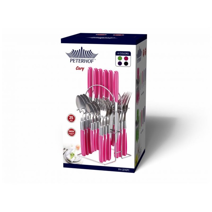 Столовый набор из 25 предметов Peterhof, ручки из цветного пластика в полоску