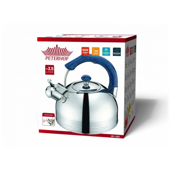 Чайник Peterhof, со свистком, цвет: мрамор, 2,5 л