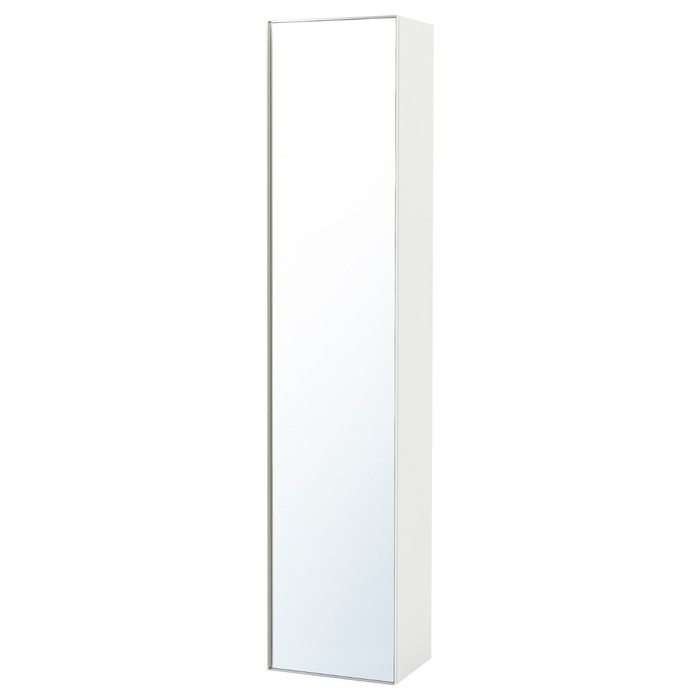 Высокий шкаф с зеркальной дверцей ГОДМОРГОН, глянцевый белый