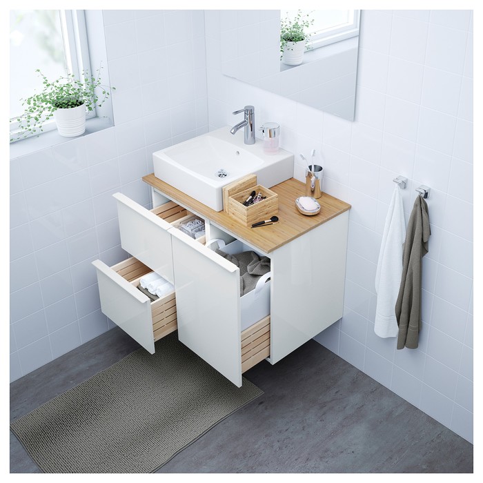 Шкаф для раковины ГОДМОРГОН 2 ящика, глянцевый белый