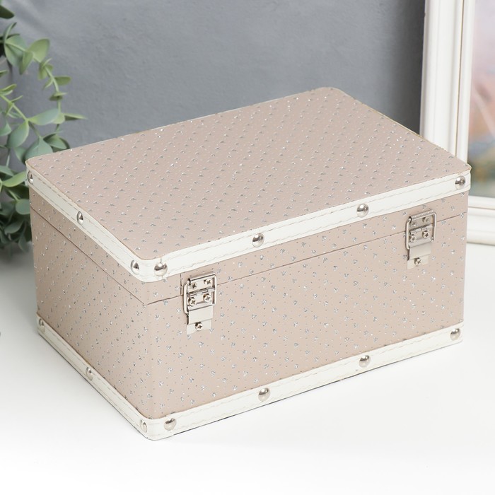 Шкатулка сундучок "Серебристые сердечки" 16х23х13 см