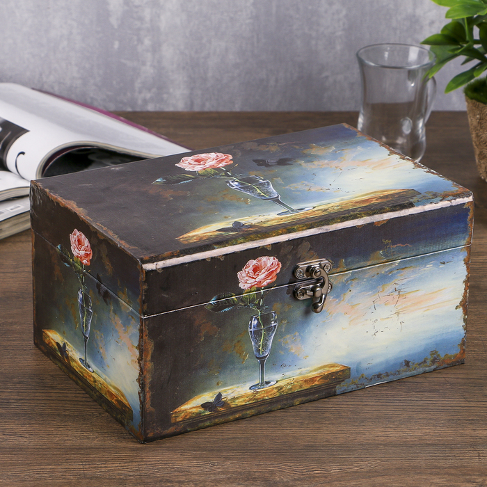 Шкатулка сундучок "Пышная роза в бокале" 16х24х12 см
