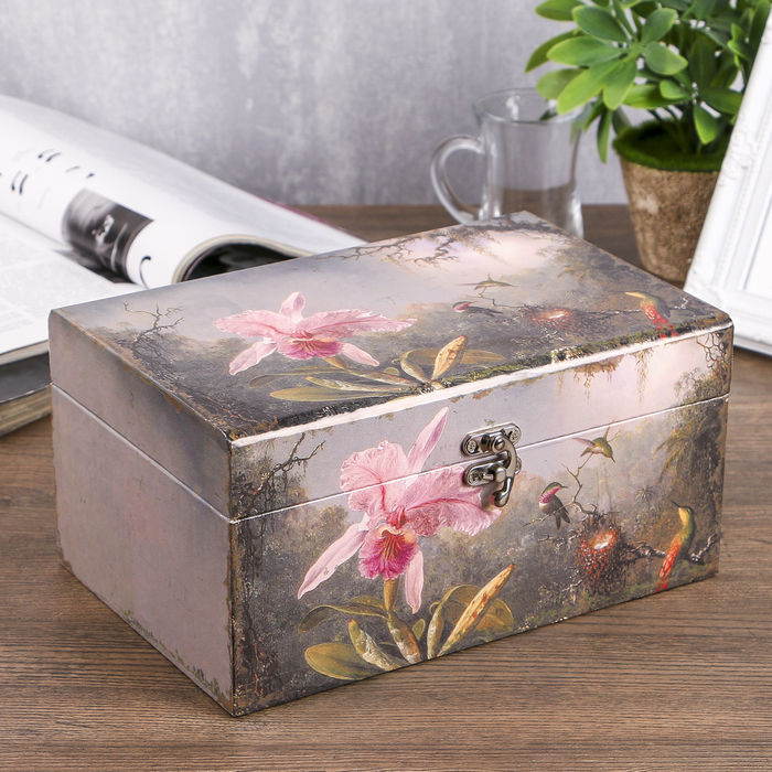 Шкатулка сундучок "Колибри и орхидея" 16х24х12 см
