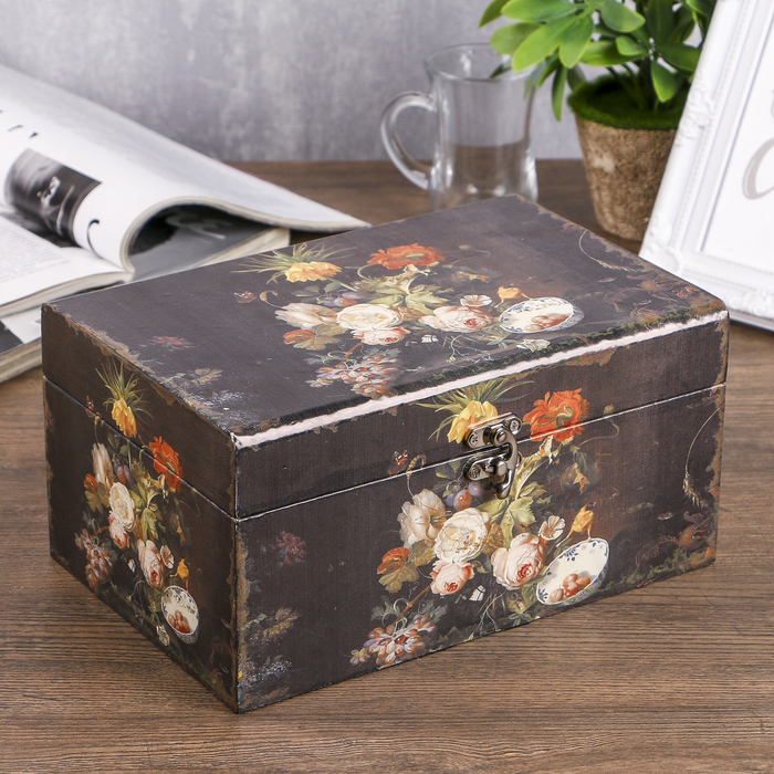 Шкатулка сундучок "Цветочный натюрморт" 16х24х12 см