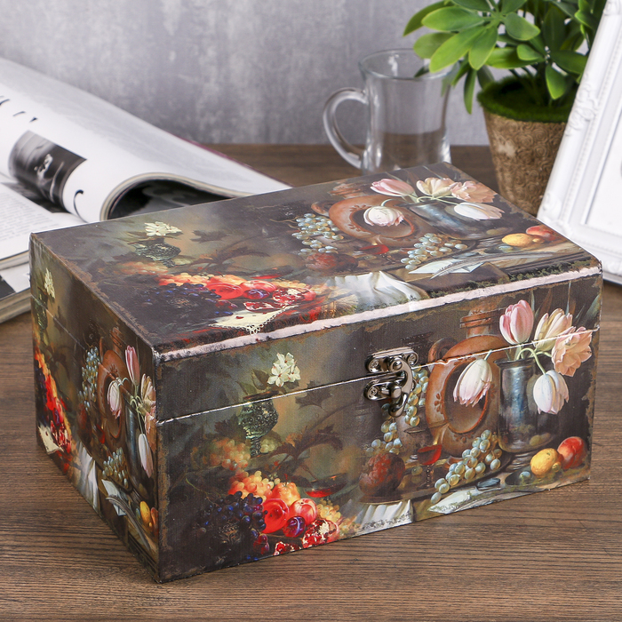 Шкатулка сундучок "Натюрморт с цветами и фруктами" 16х24х12 см