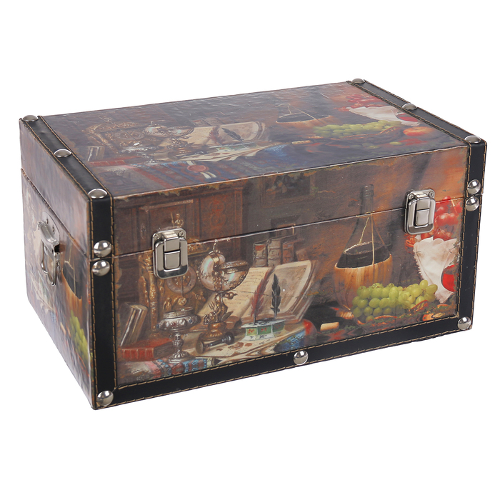 Шкатулка сундучок "Натюрморт с вином и виноградом" 21х35х19 см