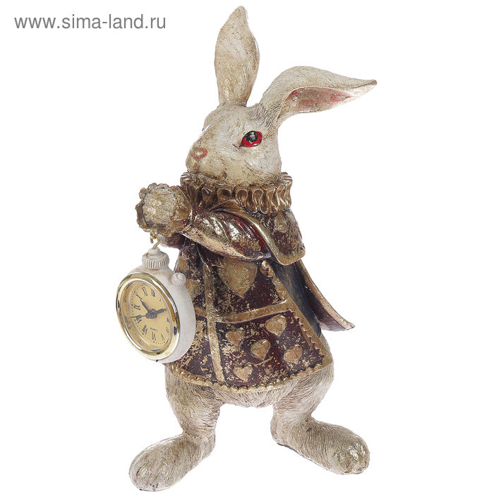 Сувенир полистоун с часами Белый кролик в камзоле 25х10х13,5 см