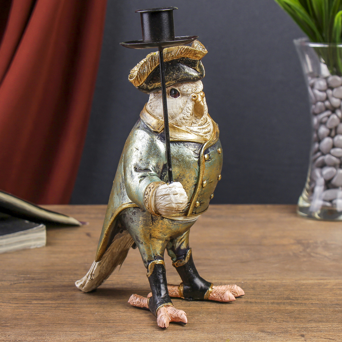 Сувенир полистоун подсвечник "Попугай в камзоле" 24х11х13,5 см