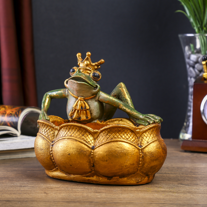 Сувенир полистоун блюдо интерьерное "Лягушонок-принц" 14х12,5х18 см