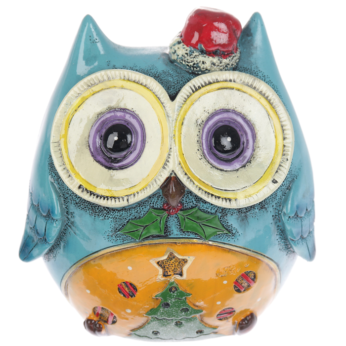 Копилка полистоун "Совёнок зимний с ёлочкой" 12х11,5х7,8 см