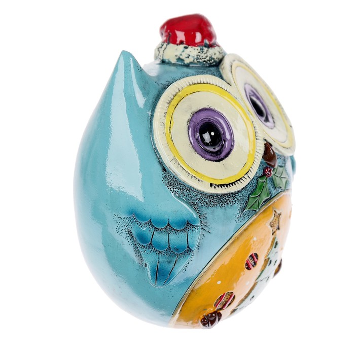 Копилка полистоун "Совёнок зимний с ёлочкой" 12х11,5х7,8 см