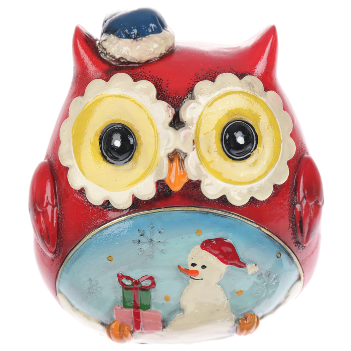 Копилка полистоун "Совёнок зимний со снеговиком" 11,5х10,8х8 см