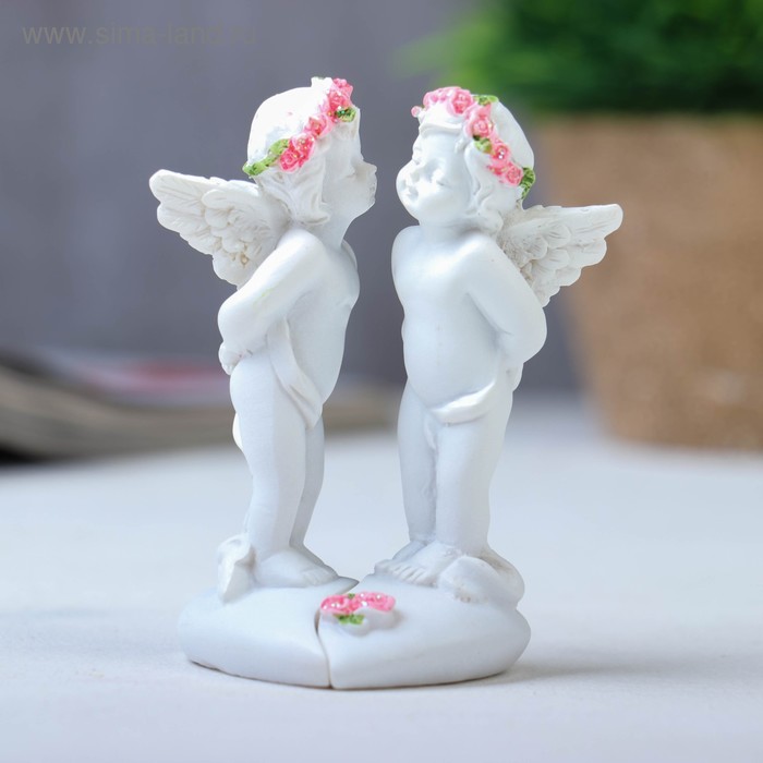 Сувенир полистоун Целующиеся ангелочки в розовых веночках набор из 2 штук 8,3х5х4,8 см