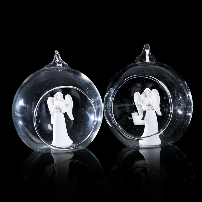 Сувенир полистоун "Белый ангел в стеклянном шаре" МИКС 9х7,5х7,5 см