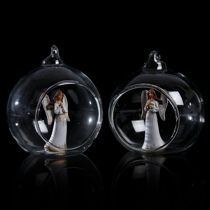 Сувенир полистоун "Ангел-девушка в стеклянном шаре" МИКС 9х7,5х7,5 см